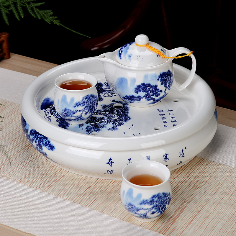 Double anti hot tea suit household jingdezhen hand - made kung fu tea set of blue and white porcelain cup insulation suits for