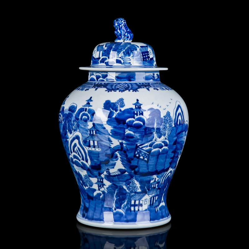 Jingdezhen blue and white porcelain ceramic tank mesa household act the role ofing is tasted furnishing articles furnishing articles of lions general sitting room porch