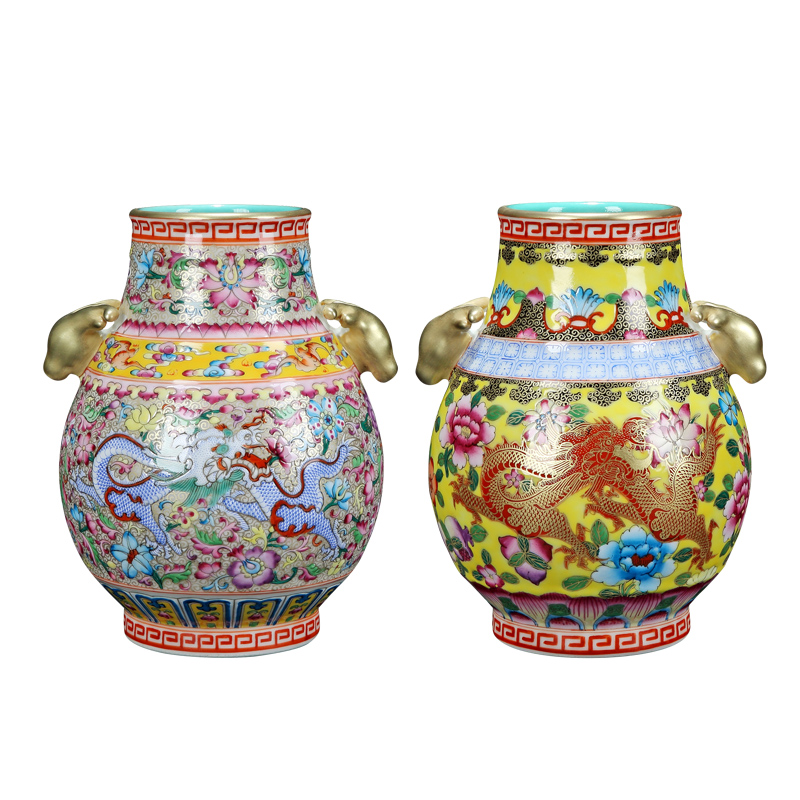 Jingdezhen ceramics colored enamel of large vases, flower implement flower arranging the sitting room porch decorate place Chinese porcelain