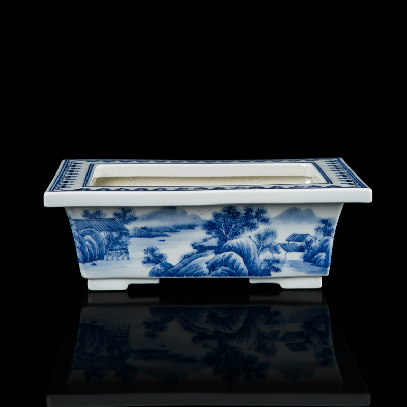 Jingdezhen blue and white porcelain hand - made gentleman orchid dedicated bonsai POTS rectangular floor furnishing articles creative desktop