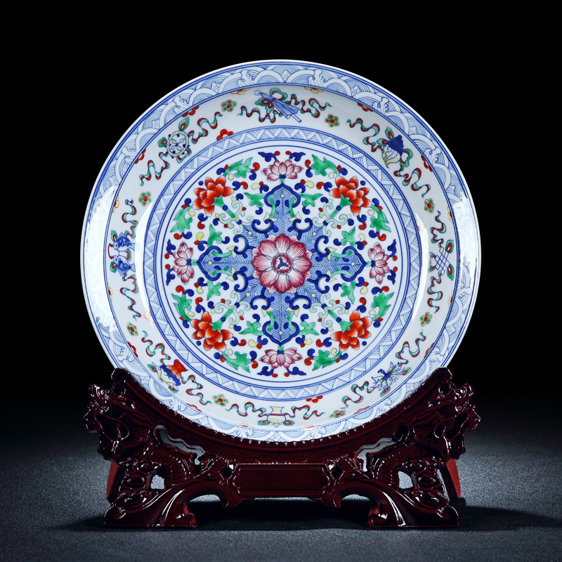 Jingdezhen ceramics porcelain decorative furnishing articles flowers Chinese dish dish home sitting room decoration arts and crafts