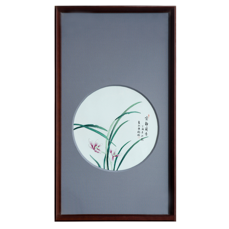 Jingdezhen porcelain plate painting single orchid real wood adornment porcelain painting the living room, a study of new Chinese style porch hang a picture