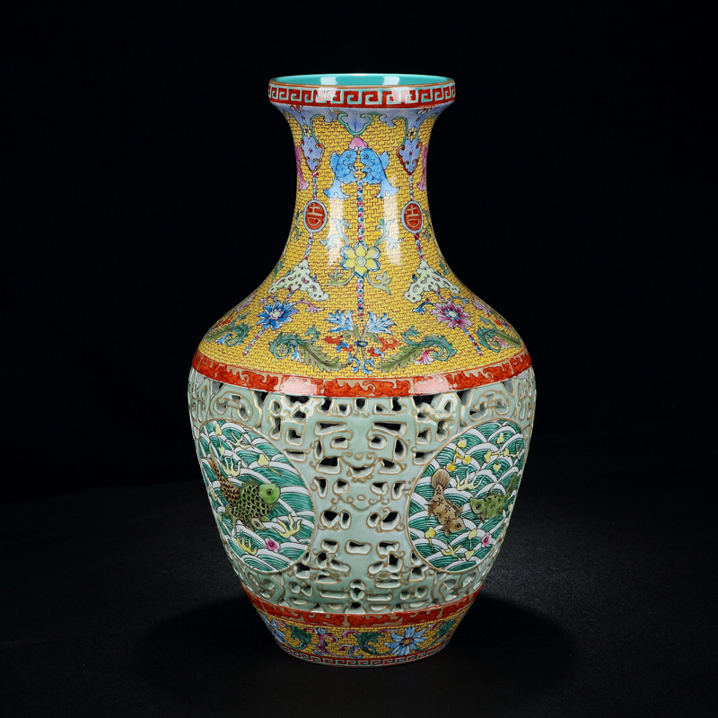 Jingdezhen vase hand - made imitation the qing qianlong colored enamel hollow - auspicious for the vase