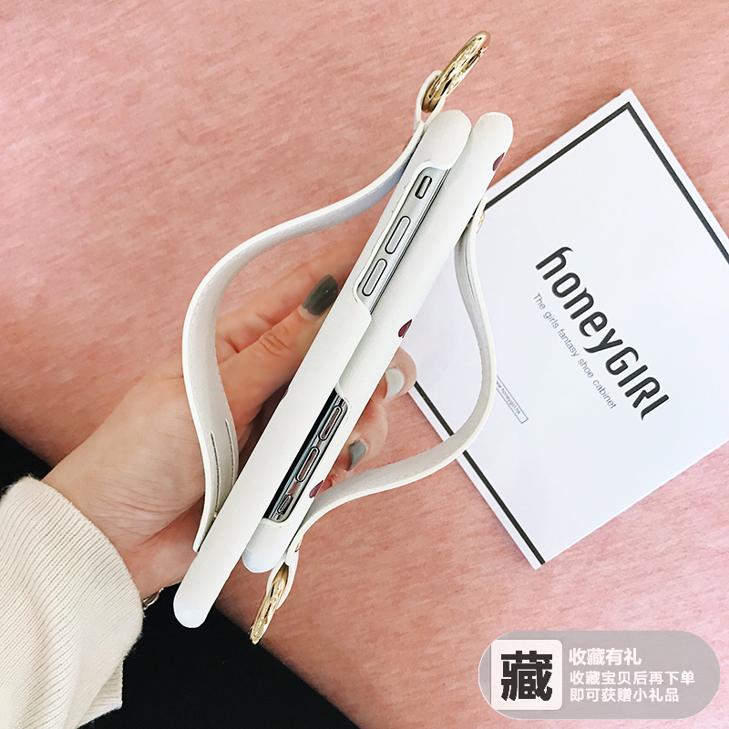 ins风小爱心iPhoneX皮质手腕带手机壳7plus桃