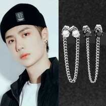 Create 101 Wang Yibo with stud earrings double ear pierced chain earrings crystal wild cold wind college mens and womens earrings