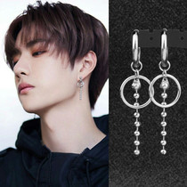 New no ear pierced ear clip wild men and women stud earrings titanium rim long bead chain Korean version cold wind earrings drop earrings