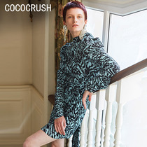 COCOCRUSH Spring new fashion strap collar Coloured striped pleated long sleeve dress
