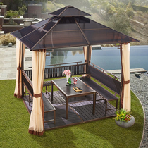 Outdoor tent shade and rainproof pavilion sunshine plastic wood with tables and chairs combined garden courtyard villa pavilion