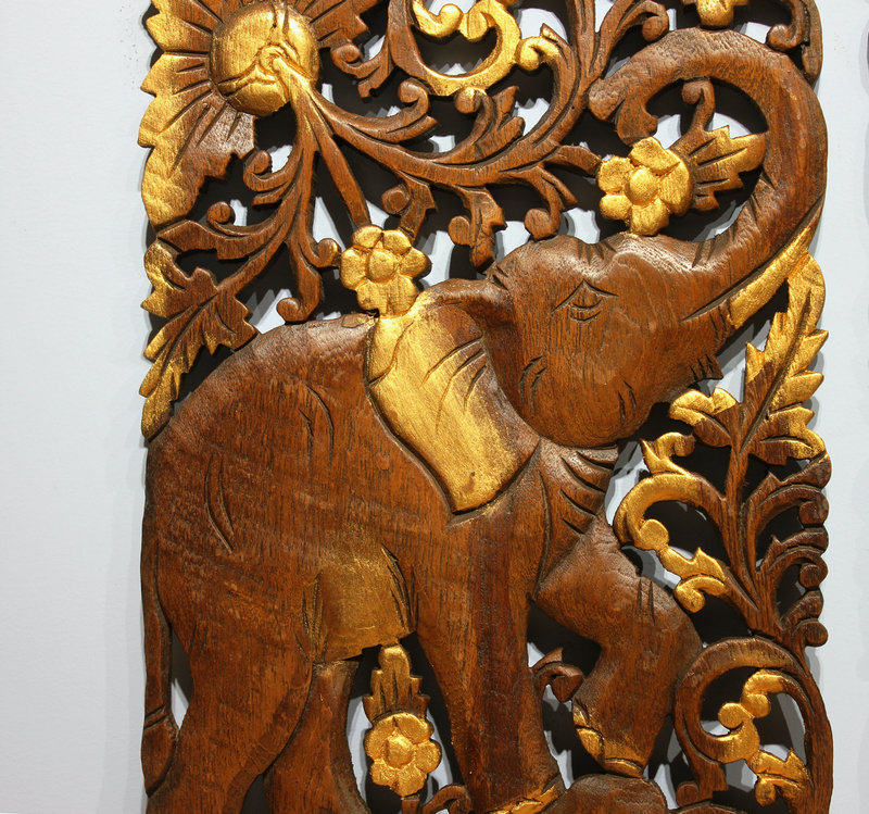 泰国木雕长方形客厅玄关背景墙挂件壁饰画手工实木雕刻大象雕花板