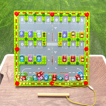 Magnetic letter matching parking lot maze for young children early education cognitive puzzle magnetic pen and ball training toy