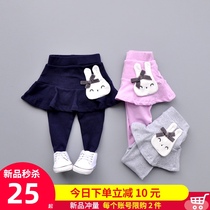 Girls culottes spring and autumn womens baby pants fake two pants skirt baby childrens leggings outside wearing foreign atmosphere 3 years old 2