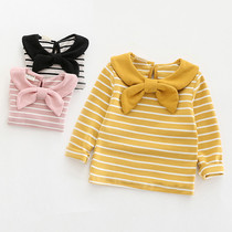 Girls baby T-shirt Spring and autumn long-sleeved striped top Childrens baby lapel base shirt 4 Foreign style 0-1-3 years old 2