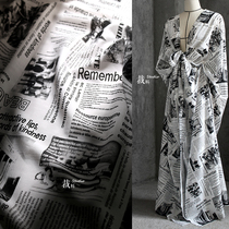 Cotton newspaper Graffiti English word designer fabric printed pattern creative clothing upscale shirt pants fabric