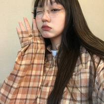 Wang Maidens Shop plaid shirt 2021 new autumn and winter Korean version of loose Japanese Joker long sleeve shirt