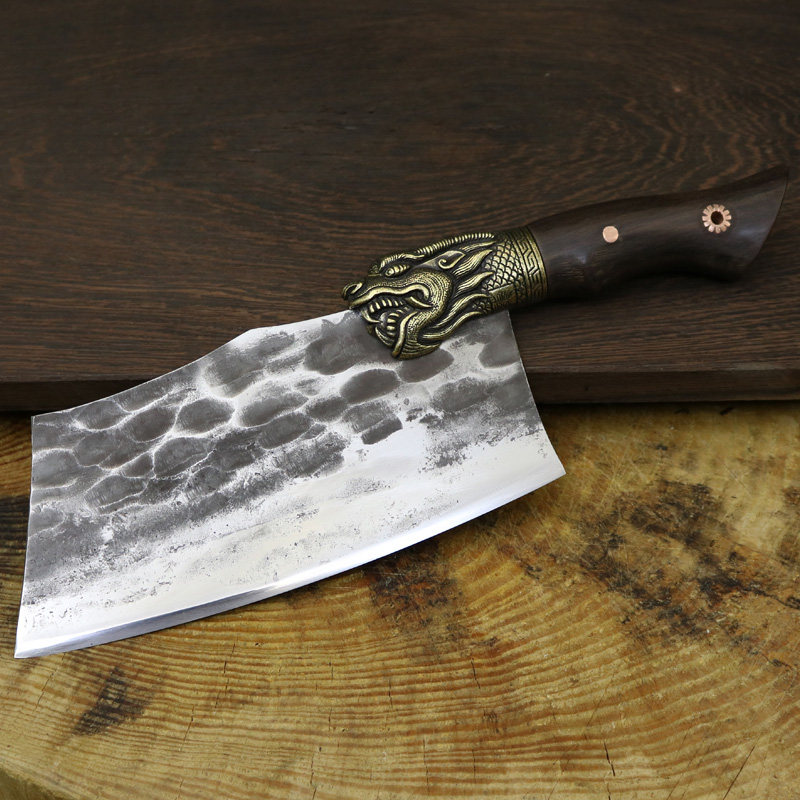 龙泉螭龙正品纯手工锻打菜刀斩切刀家用切片刀轴承夹钢厨房刀具刀