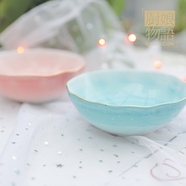 Chefs word gradient Nebula ceramic bowl gold-edged pink blue Japanese creative irregular dessert bowl