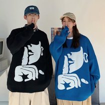 2021 autumn and winter new students Hong Kong wind loose Japanese cartoon sweater men wear lovers