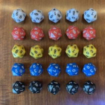20-sided double 0-9 dice with 20 faces(note that this dice is 0-9 each 2 sides without more than 10)