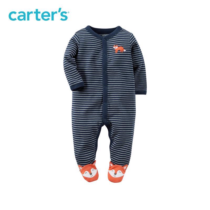 Carter's1件式男婴儿条纹长袖连体衣卡通狐狸纯棉哈衣童装115G139产品展示图1