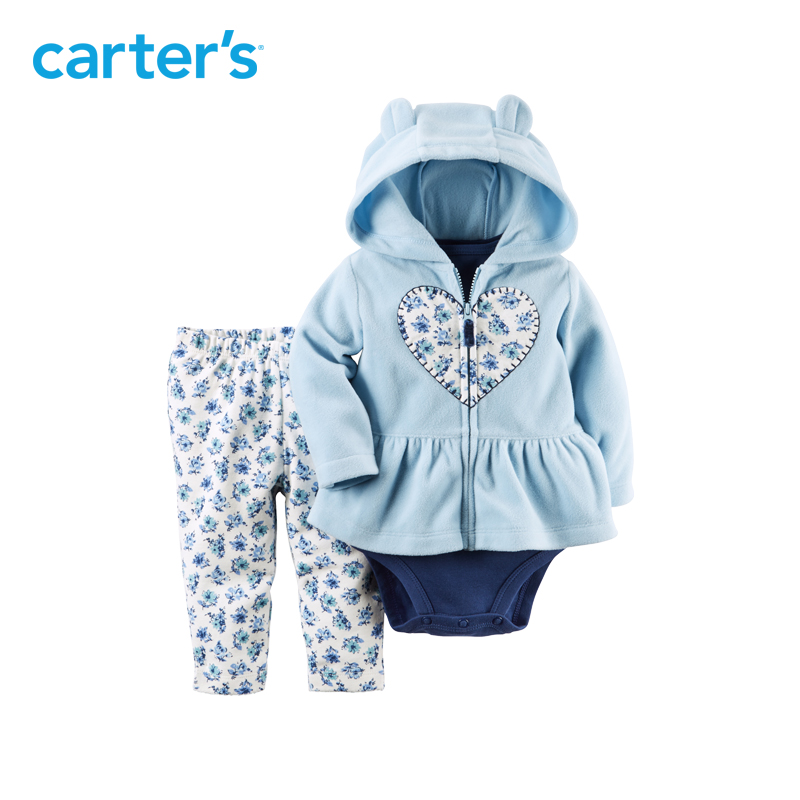 Carters3件套装女婴小熊耳朵开衫连体衣长裤爱心宝宝童装121G753产品展示图1