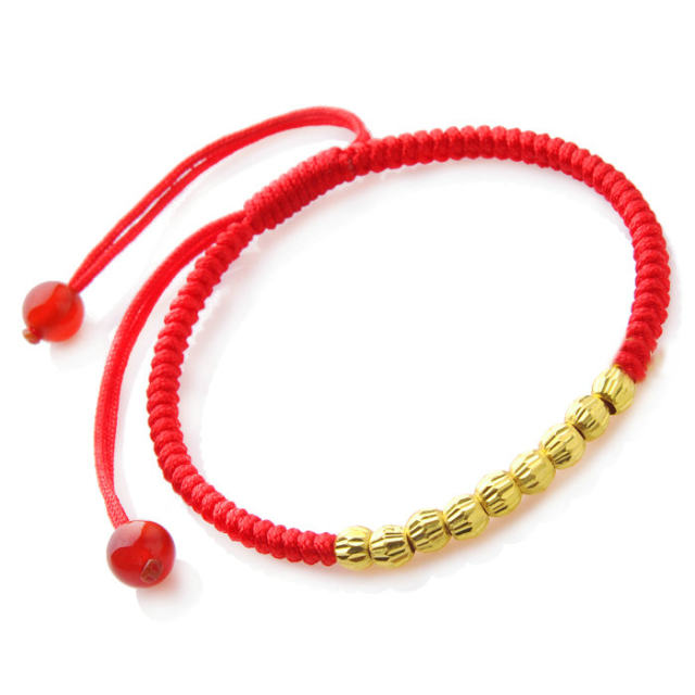 zodiac ປີເຊືອກສີແດງ 24K pure gold transfer bead anklet gold bead red rope handmade anklet couple men and women handwoven