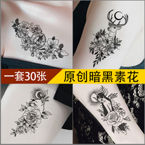 Tattoo sticker Waterproof Female Persistence Sensation Black Rose Flower with Scar Pattern Dark Black Ensemble stickers