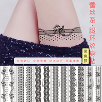 Lace tattoo sticker waterproof female black bow lasting simulation scar sexy thigh tattoo sticker leg ring