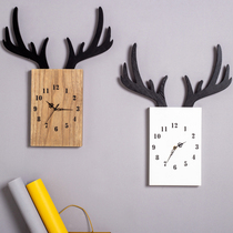 Nordic creative antlers wall clock deer head wooden clock wall decoration crafts simple clock wall hanging wall ornaments