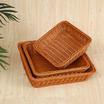Rattan woven fruit basket Imitation rattan fruit basket Supermarket snack storage basket Woven bread plastic square display display frame