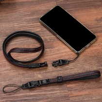 Original simple cowhide mobile phone hanging neck rope shoulder chain disassembly sling creative pendant short wrist strap long pendant