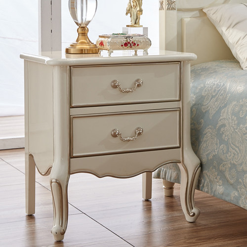 欧式实木床头柜法式珍珠白实木雕花床头柜储物柜田园公主柜结婚柜_7折