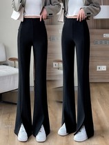 Slender black micro flared pants womens 2022 spring and summer new Korean version fashion high waist straight slit wide leg pants