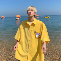 Leman Jin Jun Short Sleeve Shirt Men's ins Korean Fashion bf Style Handsome Shirt Men's and Women's Same Five-minute Sleeve Inch