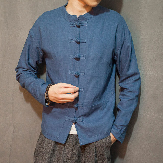 ພາກຮຽນ spring ແລະດູໃບໄມ້ລົ່ນທີ່ທັນສະໄຫມ Tang Suit ຮູບແບບຈີນໃຫມ່ Jacket ຜູ້ຊາຍການປັບປຸງສະບັບ Pan ປຸ່ມຢືນຄໍ Mao Suit National Trend ຝ້າຍ linen ແບບຈີນ