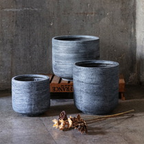 Balcony decoration flower basin green Nordic wind stone headprint large square medium-bar cement pot