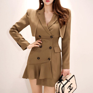 Women’s double breasted slim style French retro suit dress