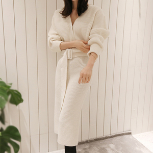 2020 new autumn sweater cardigan skirt two piece suit long sleeve knitted dress