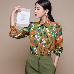 Vintage long sleeve printed silk shirt