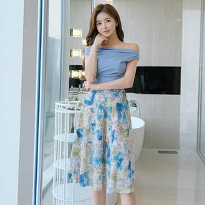 2020 new A-line skirt high waist mid length Chiffon printed skirt