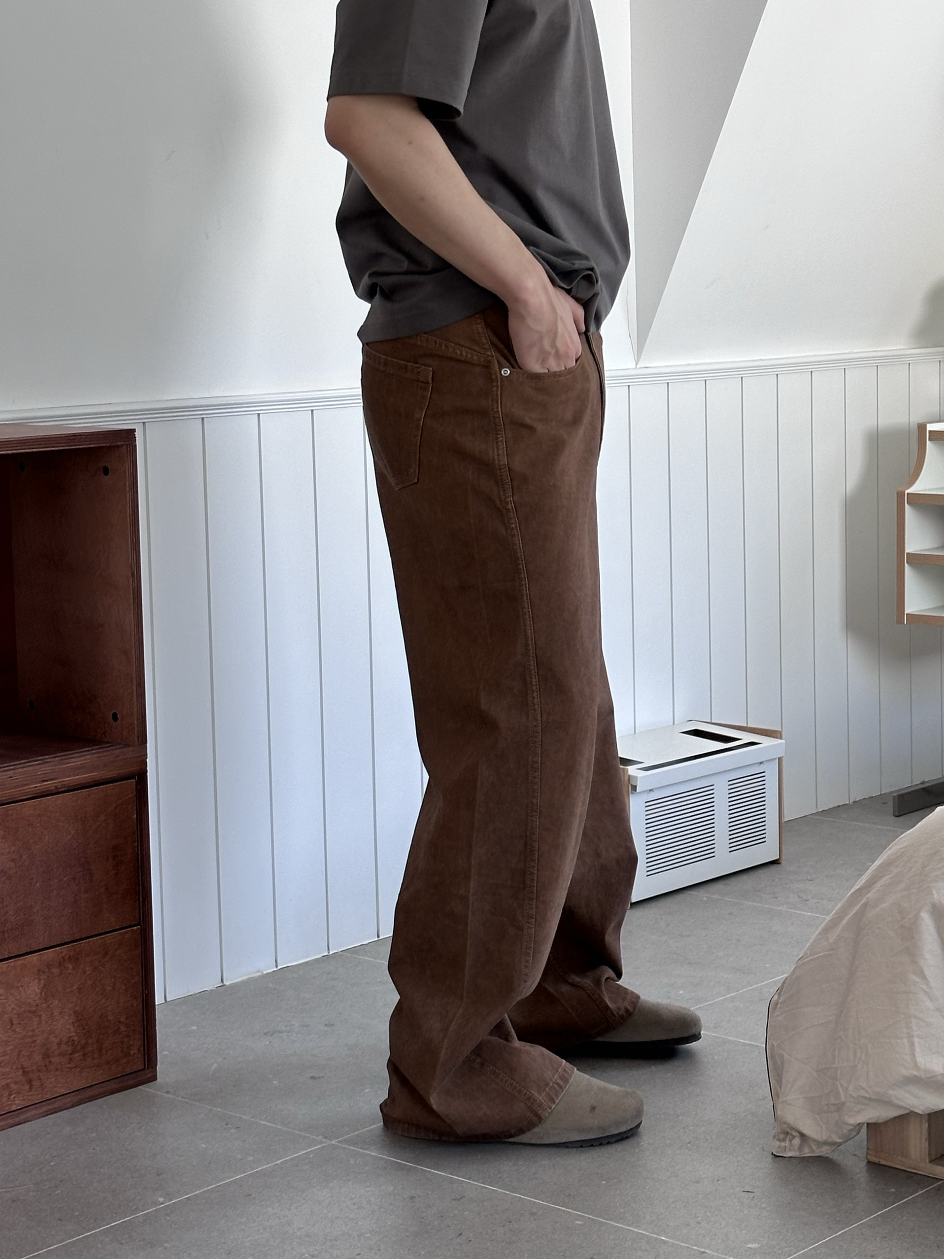 unclesea 廓形砂洗水泥灰高级感牛仔裤男大裤脚堆叠休闲拖地长裤