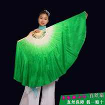 Azalea fan Green dance fan Silk double-sided extended dance big Yangge fan Square dance fan Performance fan