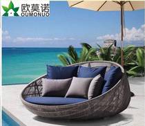 Outdoor Lying Bed Rattan Chair Patio Swimming Pool Round Bed Sloth Sofa Garden Sun Light House Open-air Beach Vine choreography bed