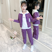 Western womens clothing autumn sports suit 2021 new spring and autumn Net Red big children fashionable childrens fashionable childrens clothing