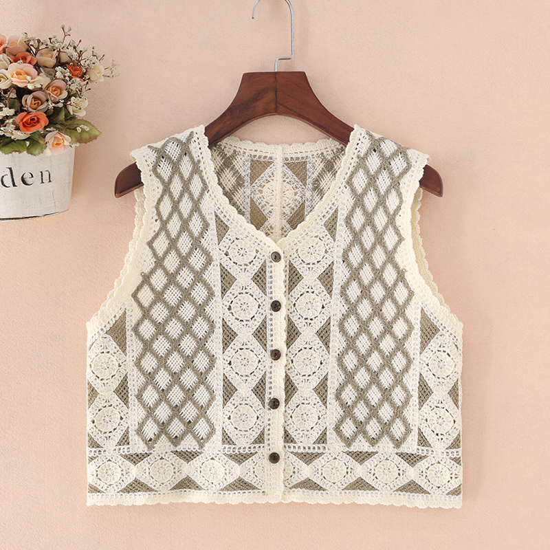 Color knitting vest female summer short outskirt shoulder hollow skeleton jacket vest national wind sweater clamp age reduced