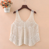 Plus size vest womens summer short hollow knitted small waistcoat loose belly with fat mm outer strap