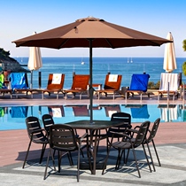Open-air table and chairs outdoor patio with umbrellas waterproof sunscreen cool table Leisure combined shading American balcony three-five pieces