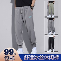 First look light clothes 2021 new spring and summer comfortable ice silk casual pants Korean version loose sports pants trousers men