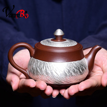 Light luxury gilt handmade purple sand kung fu tea tea pot single pot household foot silver new hammer jump knife purple sand teapot