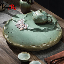 Light luxury kung fu tea set high-grade ceramic tea tray home creative Japanese simple dry bubble table Lotus small tea table