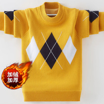 15 years old 6-10 male middle and big child cotton sweater plus velvet thickened 2021 New Autumn Winter Childrens warm sweater